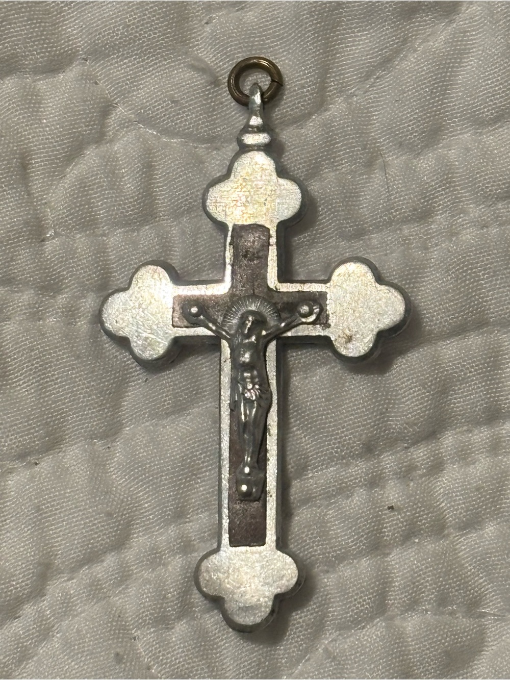 1960s Vintage Silver and Dark Metal Crucifix Pendant - Religious Home Accent